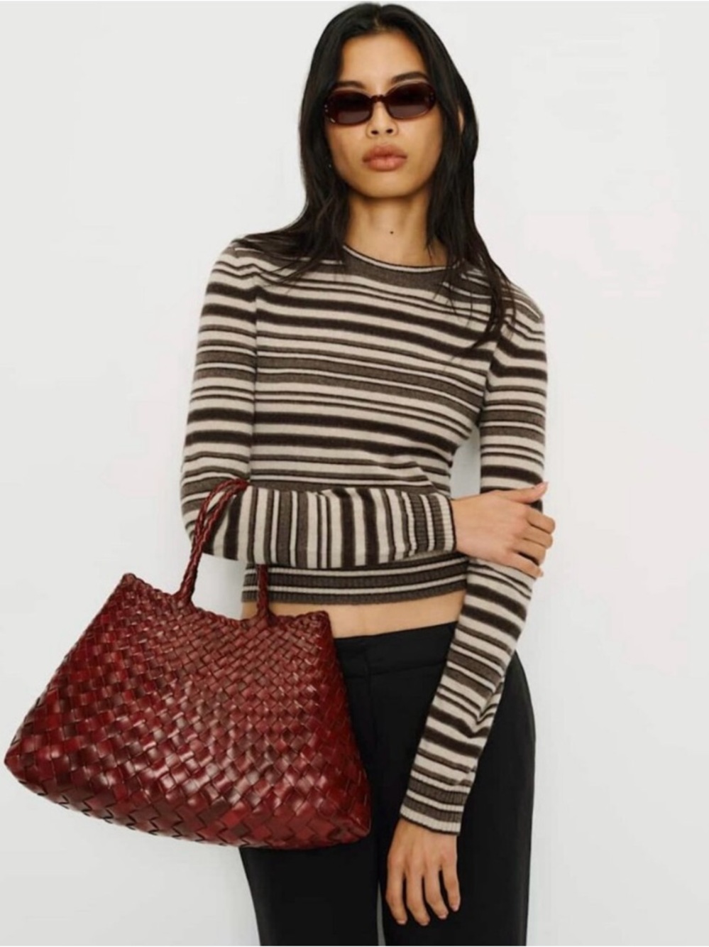 Reformation Lian Striped Cashmere Crewneck Sweater